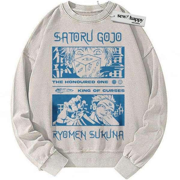 Wash Sweatshirt Sukuna Sweatshirt, Satoru Gojo Sweatshirt, Jujutsu Kaisen Sweatshirt, Anime Sweatshirt, Vintage Sweater