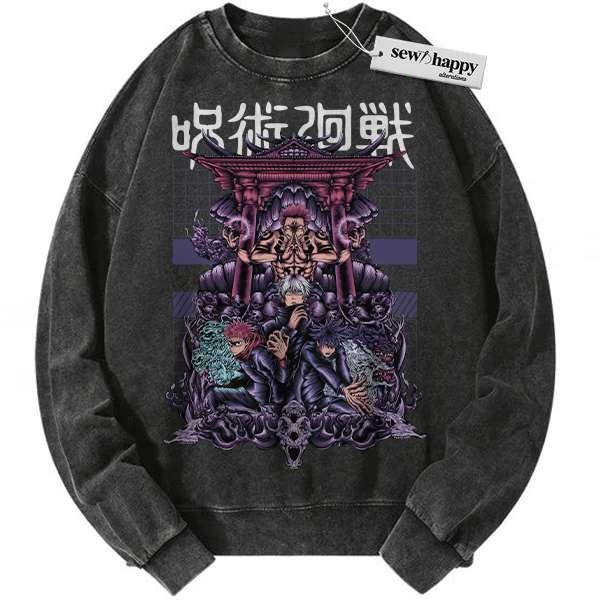 Wash Sweatshirt Sukuna Sweatshirt, Satoru Gojo Sweatshirt, Yuji Itadori Sweatshirt, Jujutsu Kaisen Sweatshirt, Anime Sweatshirt, Vintage Sweater
