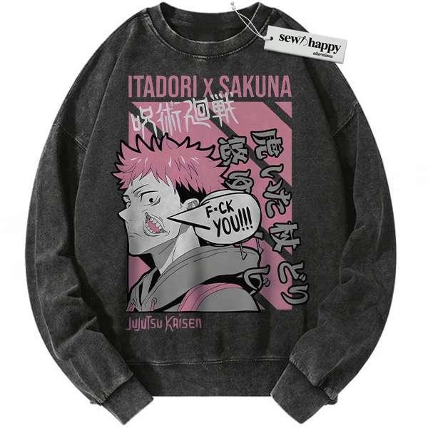 Wash Sweatshirt Sukuna x Itadori Sweatshirt, Jujutsu Kaisen Sweatshirt, Anime Sweatshirt, Vintage Sweatshirt