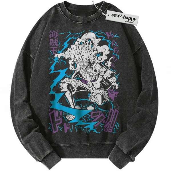 Wash Sweatshirt Sun God Nika - Monkey D Luffy Sweatshirt, One Piece Sweatshirt, Anime Sweatshirt, Vintage Sweatshirt