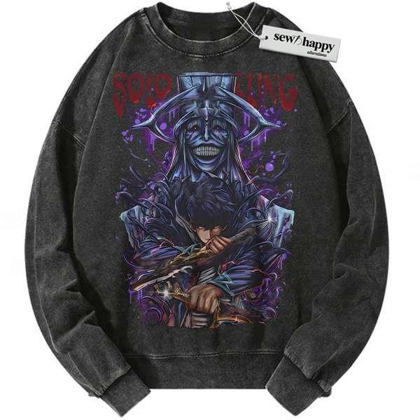 Wash Sweatshirt Sung Jinwoo Sweatshirt, Statue of God Sweatshirt, Solo Leveling Sweatshirt, Anime Sweatshirt, Vintage Sweatshirt