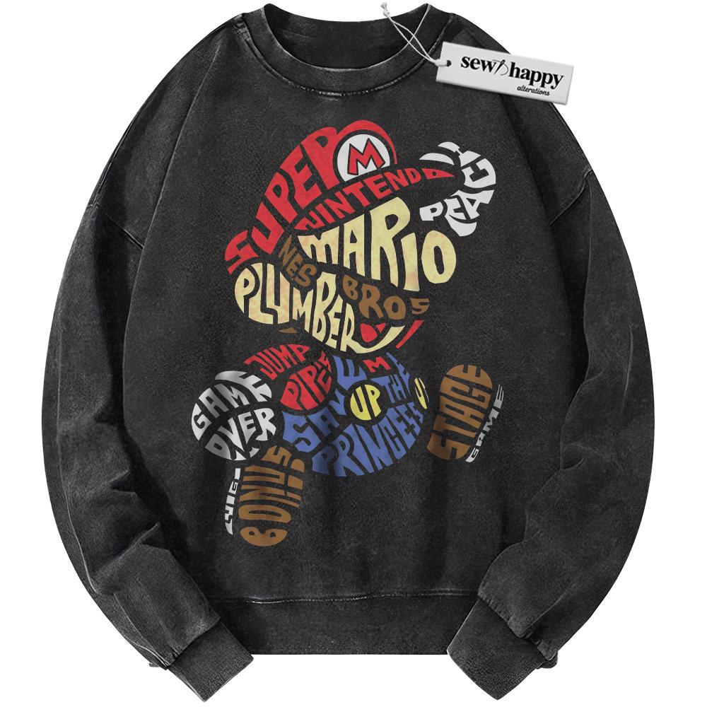 Wash Sweatshirt Super Mario Sweatshirt, Game Sweatshirt, Vintage Sweater