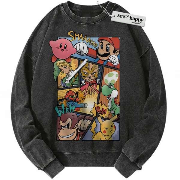 Wash Sweatshirt Super Smash Bros Sweatshirt, Game Sweatshirt, Vintage Sweater