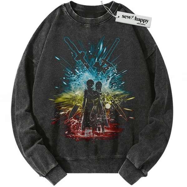 Wash Sweatshirt Sword Art Online Sweatshirt, SAO Sweatshirt, Anime Sweatshirt, Vintage Sweater