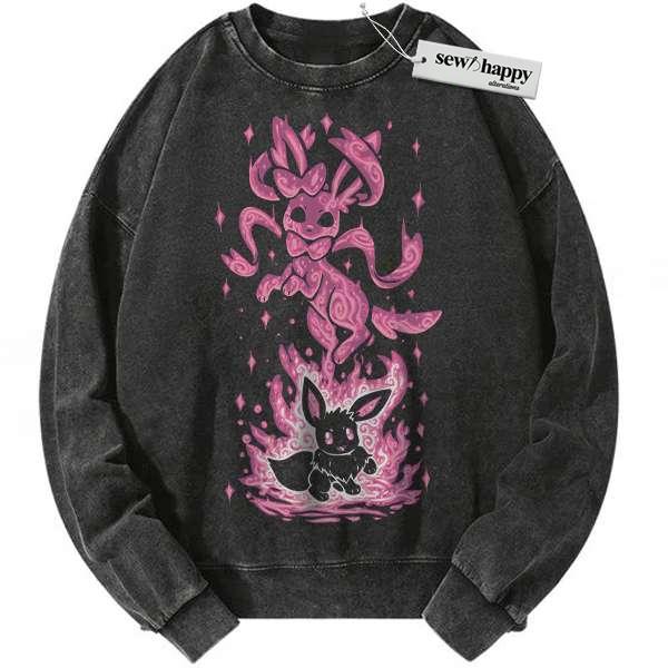 Wash Sweatshirt Sylveon Sweatshirt, Eevee Sweatshirt, Pokemon Sweatshirt, Anime Sweatshirt, Vintage Sweater