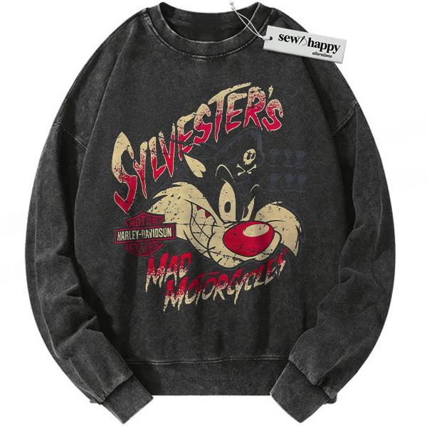 Wash Sweatshirt Sylvester Sweatshirt, Looney Tunes Sweatshirt, Animated Sweatshirt, Vintage Sweatshirt