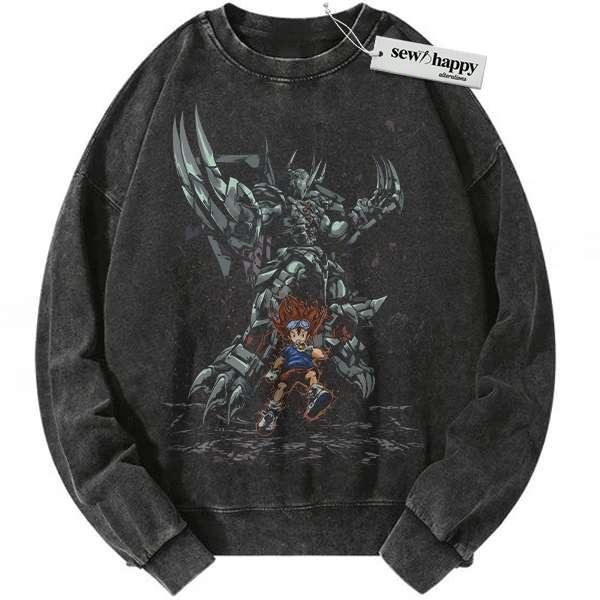 Wash Sweatshirt Taichi Kamiya vs WarGreymon Sweatshirt, Digimon Adventure Sweatshirt, Anime Sweatshirt, Vintage Sweatshirt