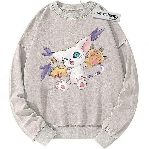 Wash Sweatshirt Tailmon Sweatshirt, Digimon Adventure Sweatshirt, Anime Sweatshirt, Vintage Sweatshirt