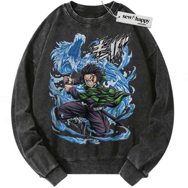 Wash Sweatshirt Tanjiro Kamado Sweatshirt, Demon Slayer Sweatshirt, Anime Sweatshirt, Vintage Sweater