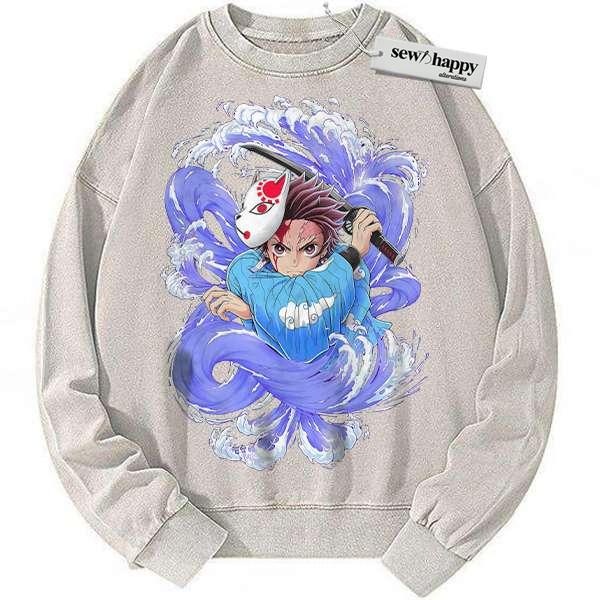 Wash Sweatshirt Tanjiro Kamado Sweatshirt, Demon Slayer Sweatshirt, Anime Sweatshirt, Vintage Sweater