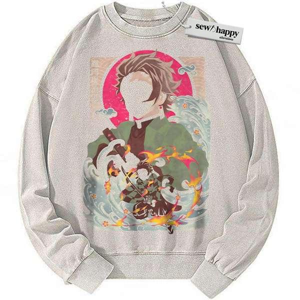 Wash Sweatshirt Tanjiro Kamado Sweatshirt, Demon Slayer Sweatshirt, Anime Sweatshirt, Vintage Sweatshirt