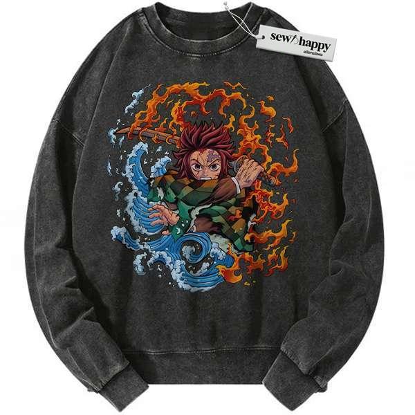 Wash Sweatshirt Tanjiro Kamado Sweatshirt, Demon Slayer Sweatshirt, Anime Sweatshirt, Vintage Sweatshirt Wash Sweatshirt Tanjiro Kamado Sweatshirt, Demon Slayer Sweatshirt, Anime Sweatshirt, Vintage Sweatshirt - Image 1