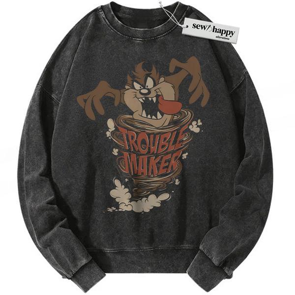 Wash Sweatshirt Tasmanian Devil Sweatshirt, Looney Tunes Sweatshirt, Animated Sweatshirt, Vintage Sweatshirt