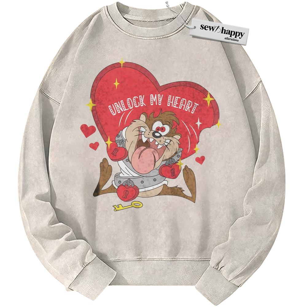 Wash Sweatshirt Tasmanian Devil Sweatshirt, Looney Tunes Sweatshirt, Valentine's Day Sweatshirt, Animated Sweatshirt, Vintage Sweater