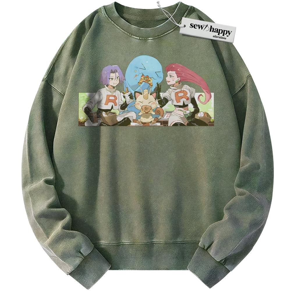 Wash Sweatshirt Team Rocket Sweatshirt, Pokemon Sweatshirt, PKM Sweatshirt, Anime Sweatshirt, Vintage Sweater
