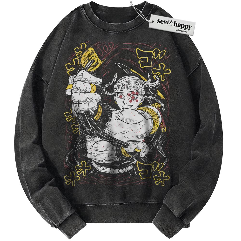 Wash Sweatshirt Tengen Uzui Sweatshirt, Demon Slayer Sweatshirt, Anime Sweatshirt, Vintage Sweater