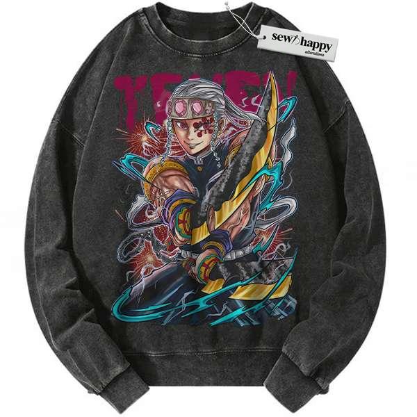 Wash Sweatshirt Tengen Uzui Sweatshirt, Demon Slayer Sweatshirt, Anime Sweatshirt, Vintage Sweatshirt