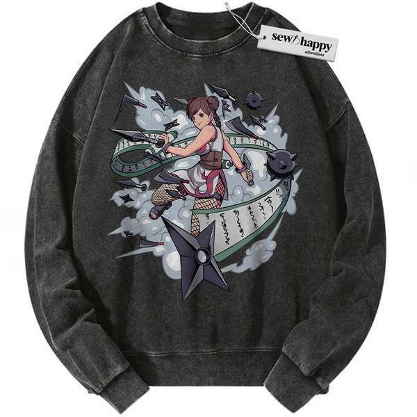 Wash Sweatshirt Tenten Sweatshirt, Naruto Sweatshirt, Anime Sweatshirt, Vintage Sweatshirt