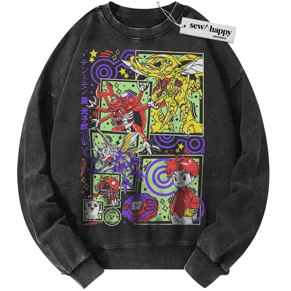 Wash Sweatshirt Tentomon Sweatshirt, Kabuterimon Sweatshirt, AtlurKabuterimon Sweatshirt, Digimon Sweatshirt, Anime Sweatshirt, Vintage Sweater