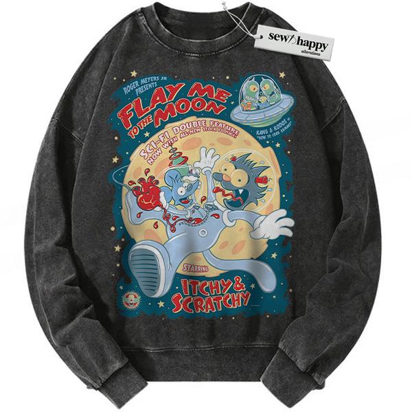Wash Sweatshirt The Itchy & Scratchy Show Sweatshirt, Animated Sweatshirt, Vintage Sweatshirt