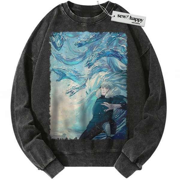 Wash Sweatshirt Tobirama Senju Sweatshirt, Naruto Sweatshirt, Anime Sweatshirt, Vintage Sweatshirt