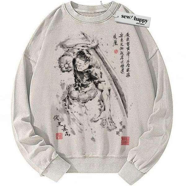 Wash Sweatshirt Toji Fushiguro Sweatshirt, Jujutsu Kaisen Sweatshirt, Anime Sweatshirt, Vintage Sweater