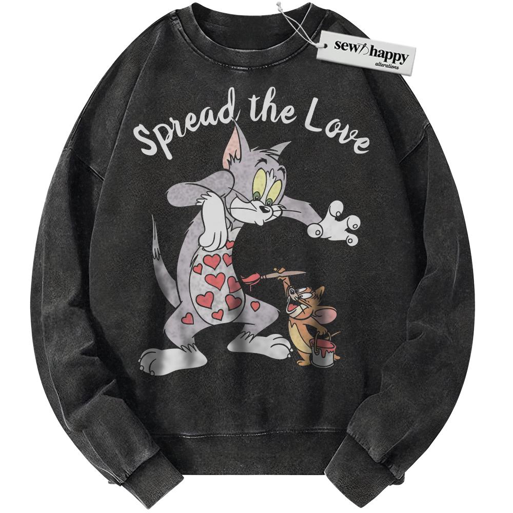 Wash Sweatshirt Tom and Jerry Sweatshirt, Animated Sweatshirt, Valentine's Day Sweatshirt, Vintage Sweater