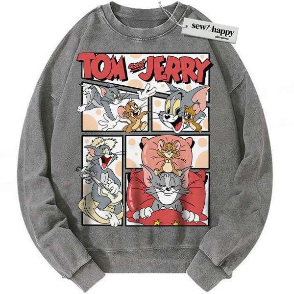 Wash Sweatshirt Tom and Jerry Sweatshirt, Animated Sweatshirt, Vintage Sweater Wash Sweatshirt Tom and Jerry Sweatshirt, Animated Sweatshirt, Vintage Sweater - Image 1