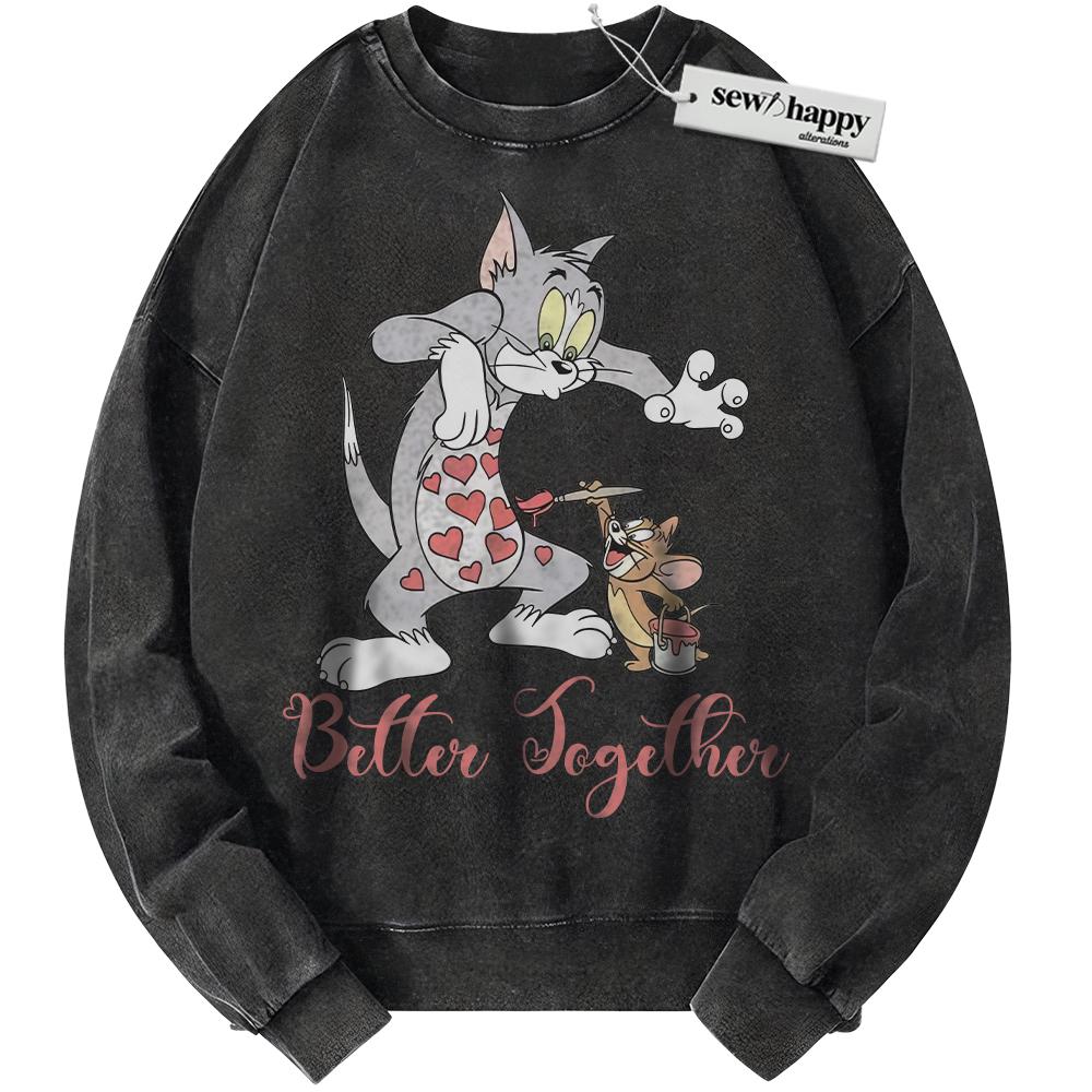 Wash Sweatshirt Tom and Jerry Sweatshirt, Valentine's Day Sweatshirt, Animated Sweatshirt, Vintage Sweater