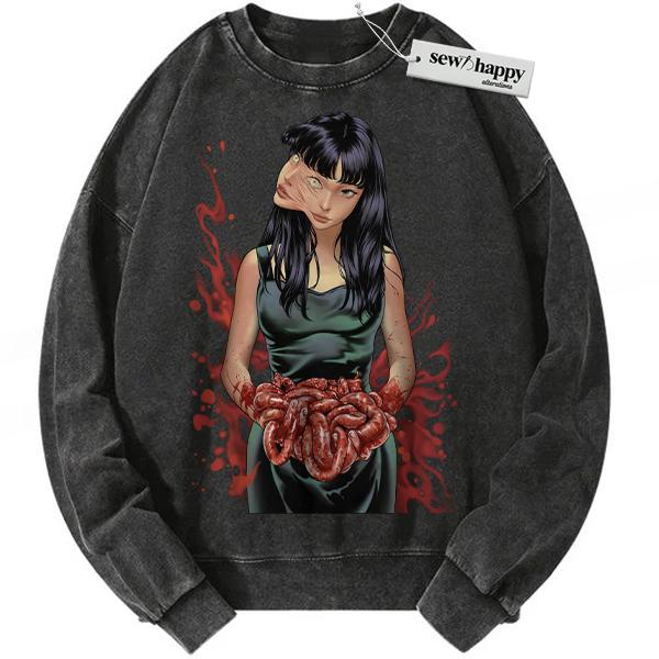 Wash Sweatshirt Tomie Kawakami Sweatshirt, Junji Ito Sweatshirt, Anime Sweatshirt, Vintage Sweater