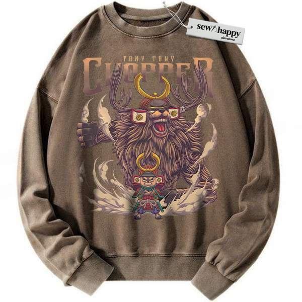 Wash Sweatshirt Tony Tony Chopper Sweatshirt, One Piece Sweatshirt, Anime Sweatshirt, Vintage Sweater