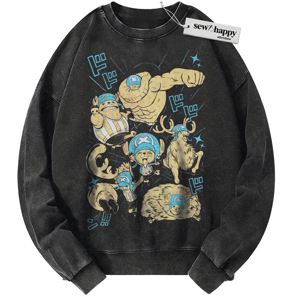 Wash Sweatshirt Tony Tony Chopper Sweatshirt, One Piece Sweatshirt, Anime Sweatshirt, Vintage Sweater