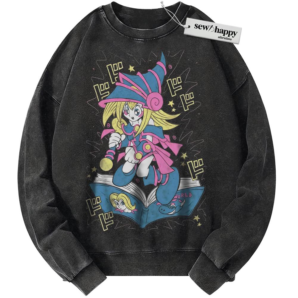 Wash Sweatshirt Toon Dark Magician Girl Sweatshirt, Anime Sweatshirt, Vintage Sweater