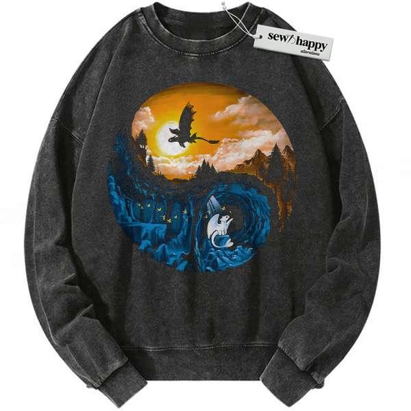 Wash Sweatshirt Toothless and Light Fury Sweatshirt, How to Train Your Dragon Sweatshirt, Animated Sweatshirt, Vintage Sweatshirt
