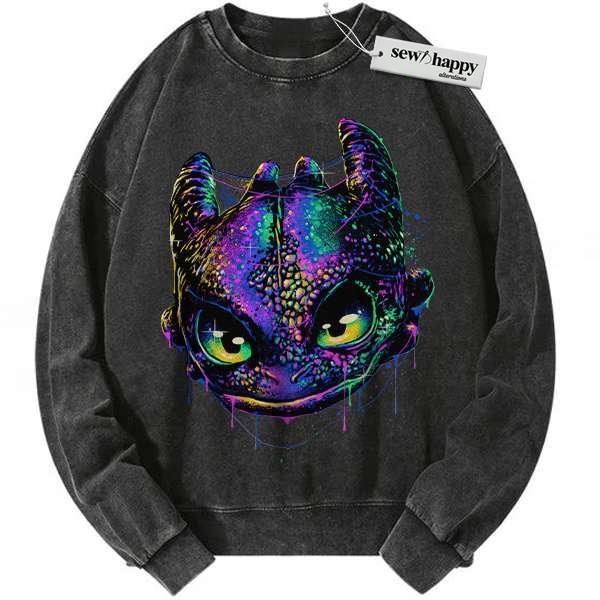 Wash Sweatshirt Toothless Sweatshirt, Night Fury Sweatshirt, How to Train Your Dragon Sweatshirt, Animated Sweatshirt, Vintage Sweater