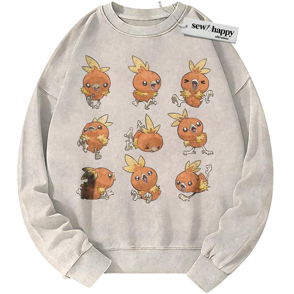 Wash Sweatshirt Torchic Sweatshirt, Pokemon Sweatshirt, PKM Sweatshirt, Anime Sweatshirt, Vintage Sweater