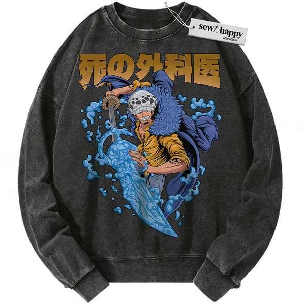 Wash Sweatshirt Trafalgar D Water Law Sweatshirt, One Piece Sweatshirt, Anime Sweatshirt, Vintage Sweater