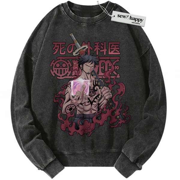 Wash Sweatshirt Trafalgar D Water Law Sweatshirt, One Piece Sweatshirt, Anime Sweatshirt, Vintage Sweater