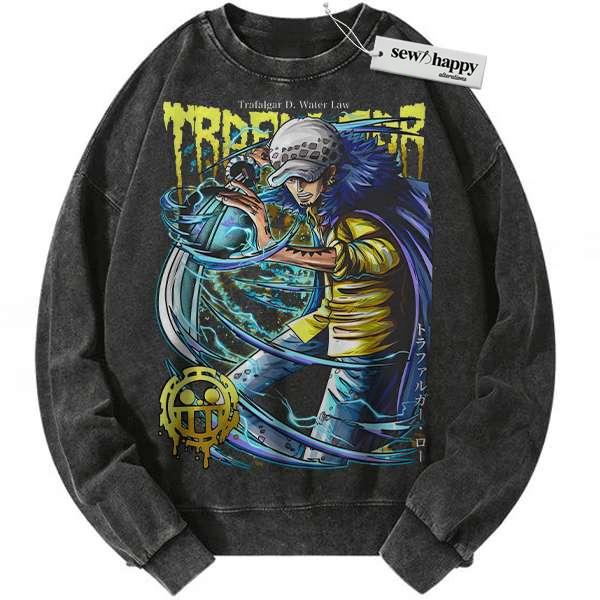 Wash Sweatshirt Trafalgar D Water Law Sweatshirt, One Piece Sweatshirt, Anime Sweatshirt, Vintage Sweatshirt