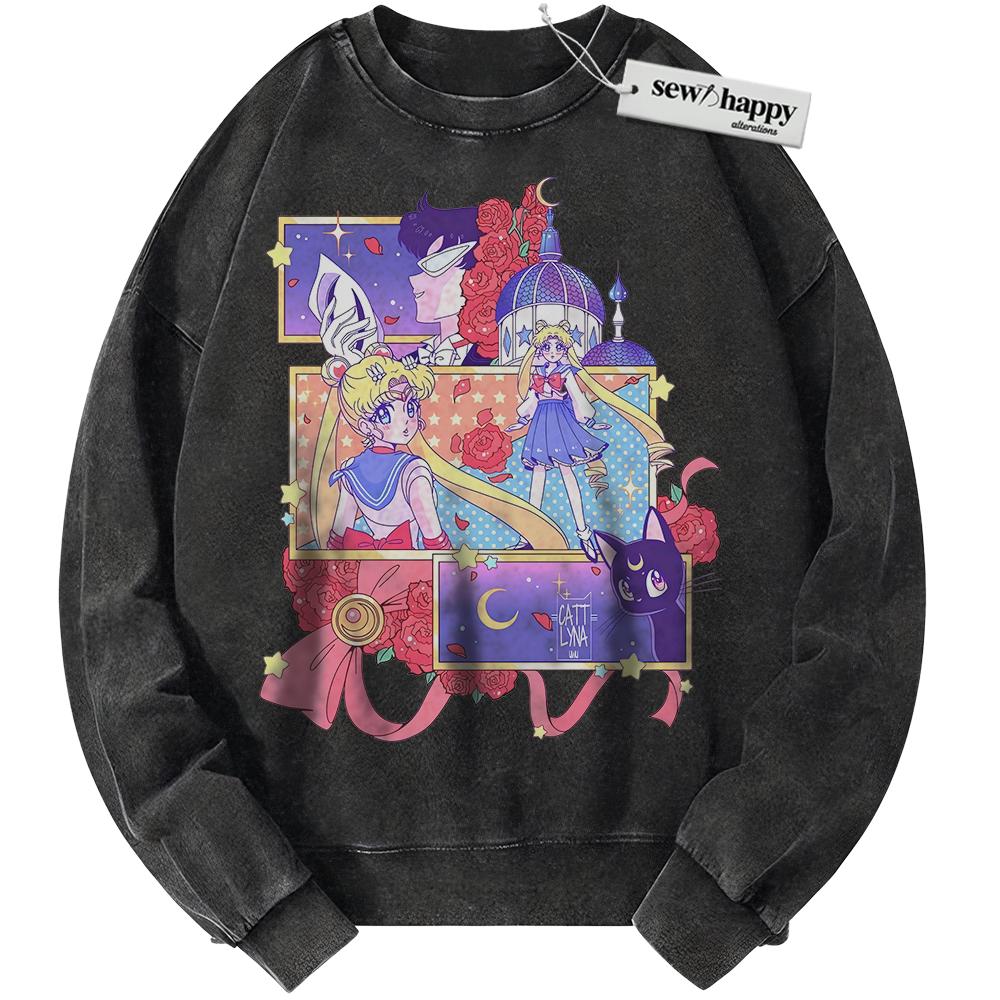 Wash Sweatshirt Tuxedo Mask Sweatshirt, Usagi Tsukino Sweatshirt, Sailor Moon Sweatshirt, Anime Sweatshirt, Vintage Sweater