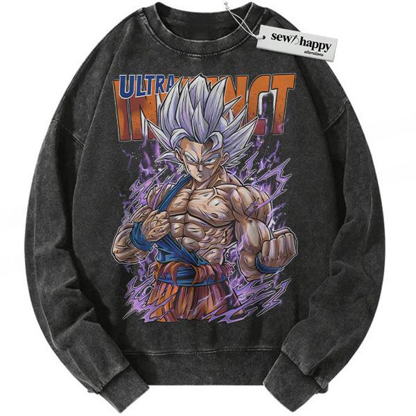 Wash Sweatshirt Ultra Instinct Son Goku Sweatshirt, Dragon Ball Sweatshirt, DBZ Sweatshirt, Anime Sweatshirt, Vintage Sweatshirt