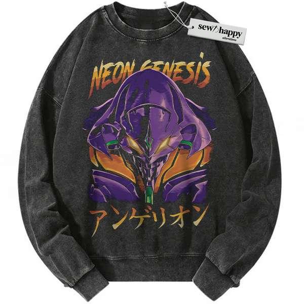 Wash Sweatshirt Unit-01 Sweatshirt, Neon Genesis Evangelion Sweatshirt, Anime Sweatshirt, Vintage Sweatshirt
