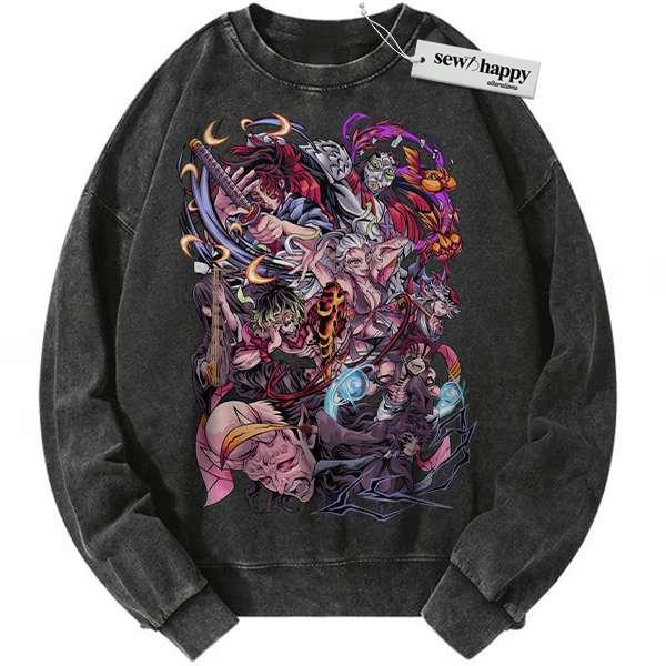 Wash Sweatshirt Upper Moons - Demon Slayer Sweatshirt, Anime Sweatshirt, Vintage Sweatshirt