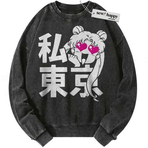 Wash Sweatshirt Usagi Tsukino Sweatshirt, Sailor Moon Sweatshirt, Anime Sweatshirt, Vintage Sweatshirt