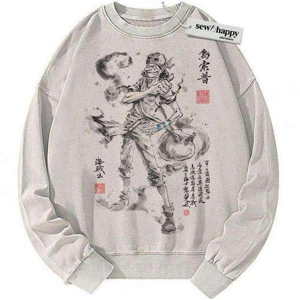 Wash Sweatshirt Usopp Sweatshirt, One Piece Sweatshirt, Anime Sweatshirt, Vintage Sweater