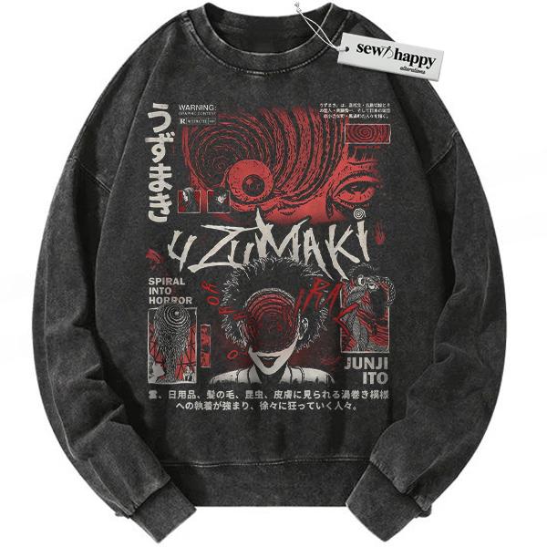 Wash Sweatshirt Uzumaki Sweatshirt, Junji Ito Sweatshirt, Halloween Sweatshirt, Horror Sweatshirt, Anime Sweatshirt, Vintage Sweatshirt