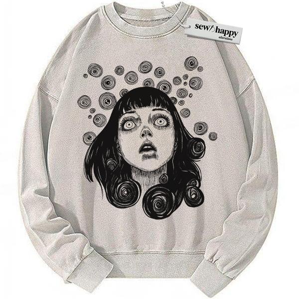 Wash Sweatshirt Uzumaki Sweatshirt, Junji Ito Sweatshirt, Horror Anime Sweatshirt, Vintage Sweatshirt