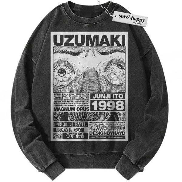 Wash Sweatshirt Uzumaki Sweatshirt, Junji Ito Sweatshirt, Horror Anime Sweatshirt, Vintage Sweatshirt