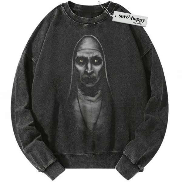 Wash Sweatshirt Valak Sweatshirt, The Nun Sweatshirt, Halloween Sweatshirt, Horror Sweatshirt, Vintage Sweater