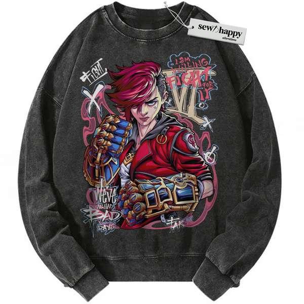 Wash Sweatshirt Vi - Arcane Sweatshirt, League of Legends Sweatshirt, Game Sweatshirt, Vintage Sweatshirt